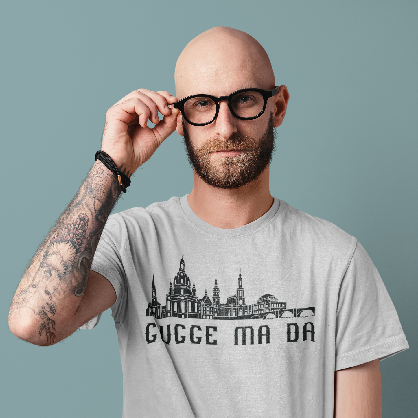 Elbflorenz Pracht: Das „Gugge ma da“ Dresden Skyline Bio-Shirt