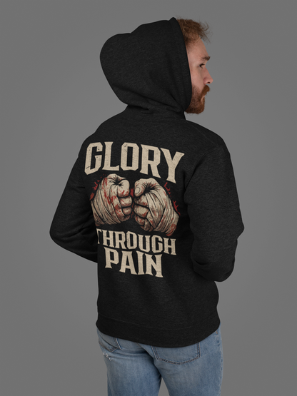 glory through pain hoodie – vintage boxing fighter graphic