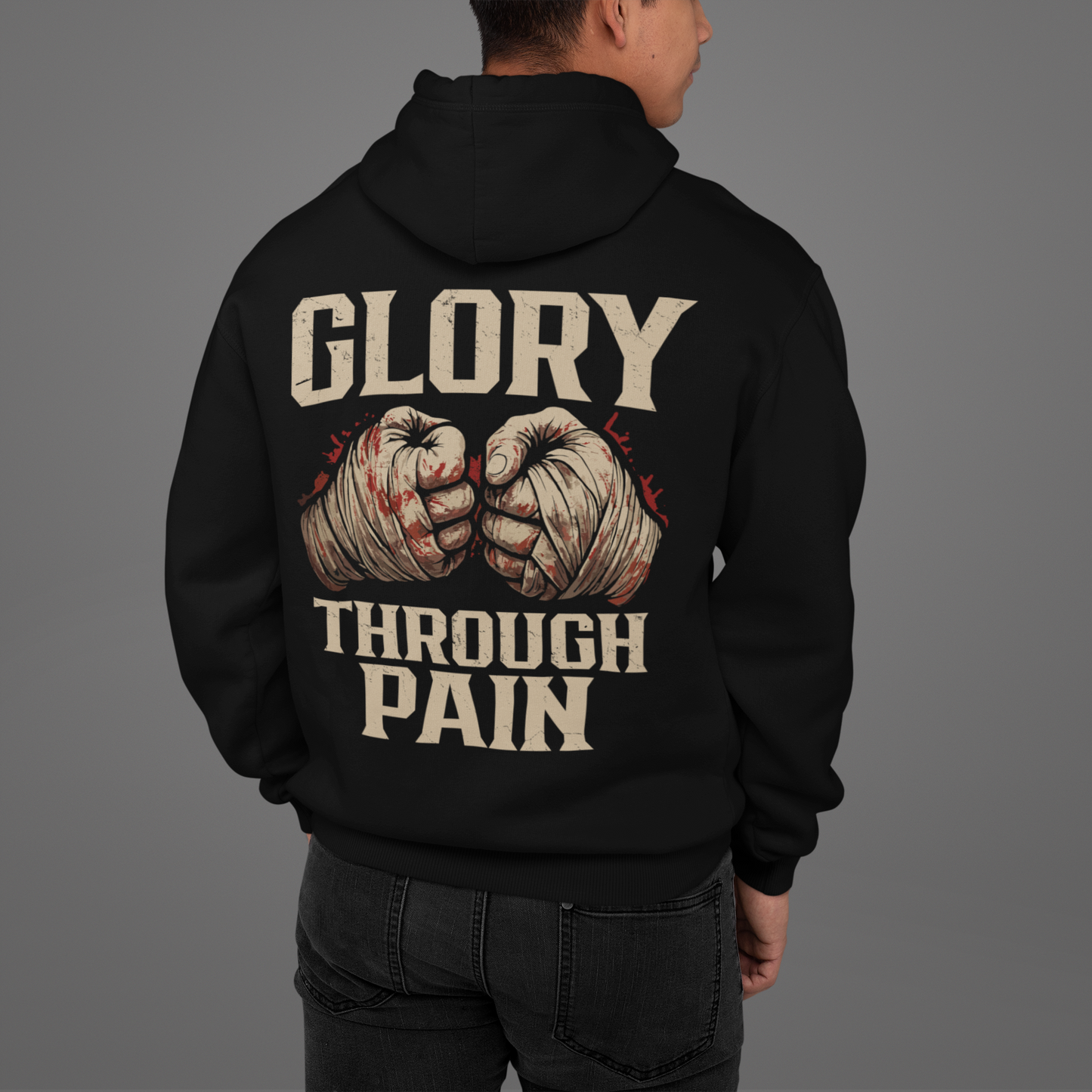 glory through pain hoodie – vintage boxing fighter graphic