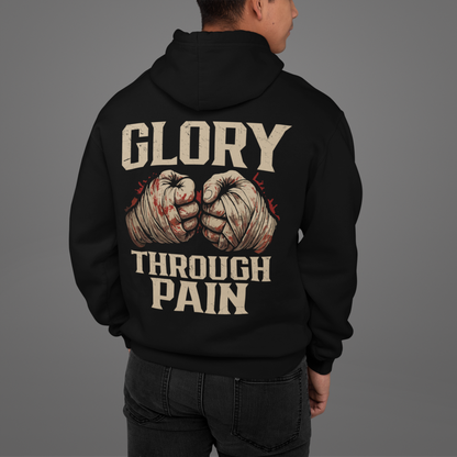 glory through pain hoodie – vintage boxing fighter graphic