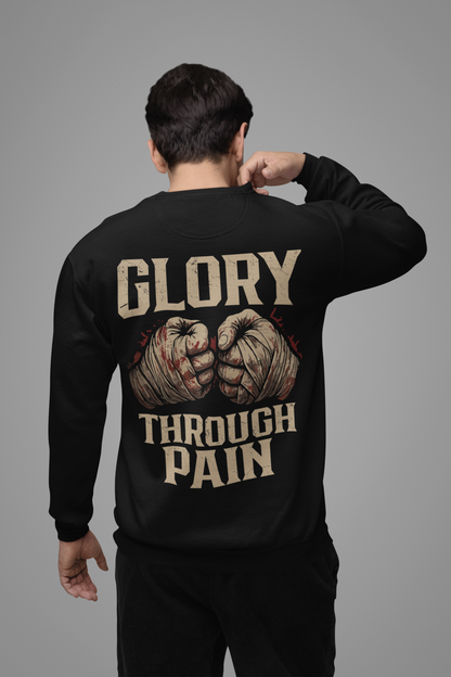 glory through pain sweatshirt - vintage boxing fighter graphic