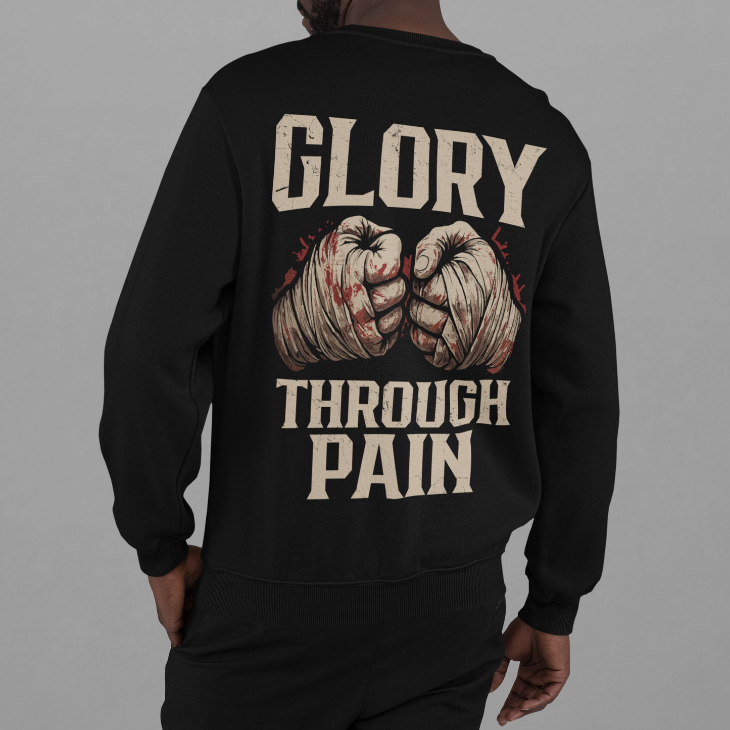 glory through pain sweatshirt - vintage boxing fighter graphic