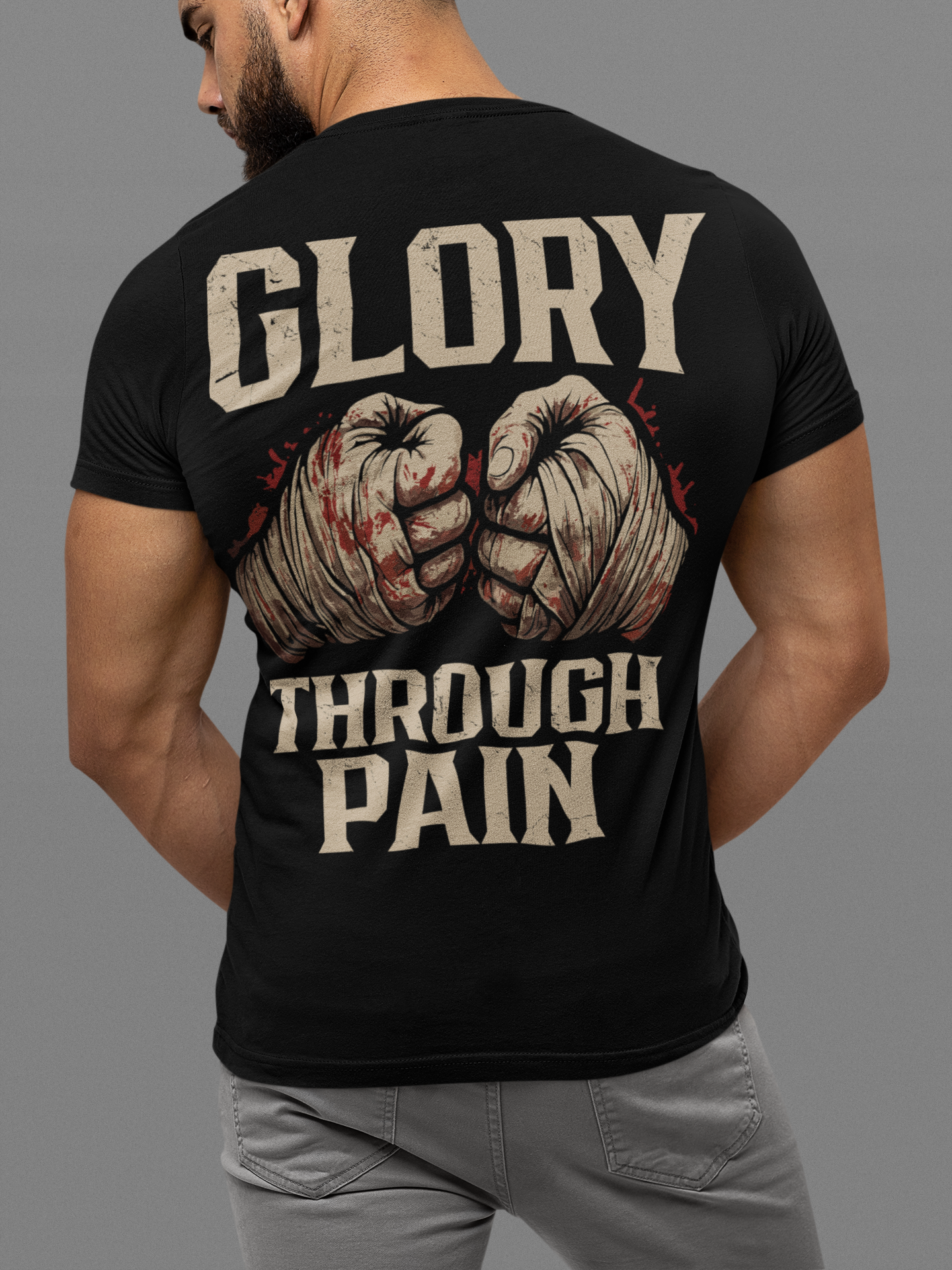 glory through pain t-shirt – vintage boxing fighter graphic