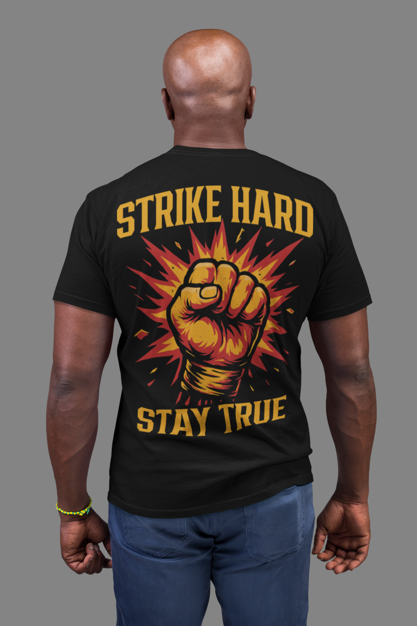 strike hard stay true t-shirt – powerful boxing fist artwork