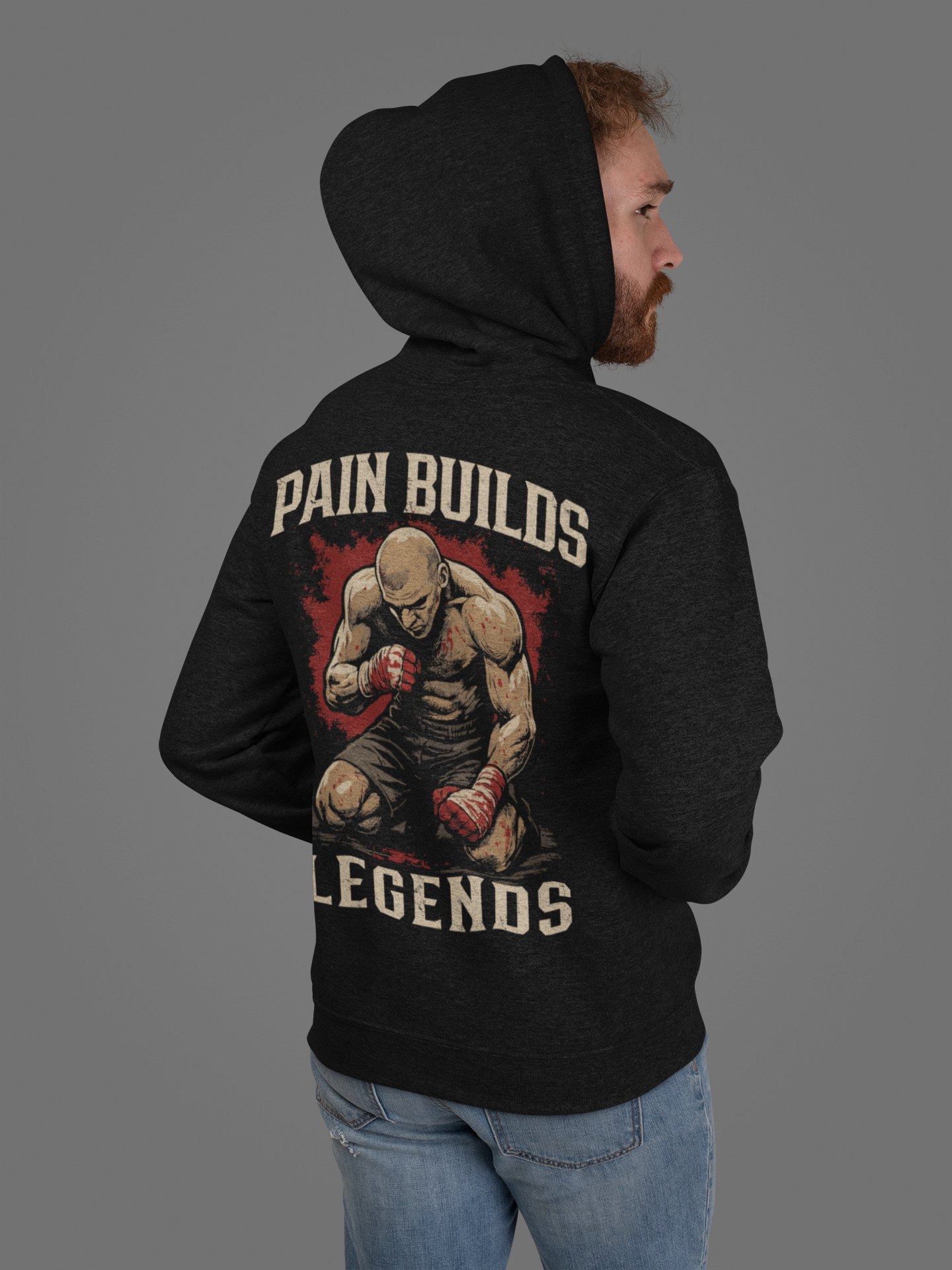pain builds legends hoodie – gritty boxing warrior artwork