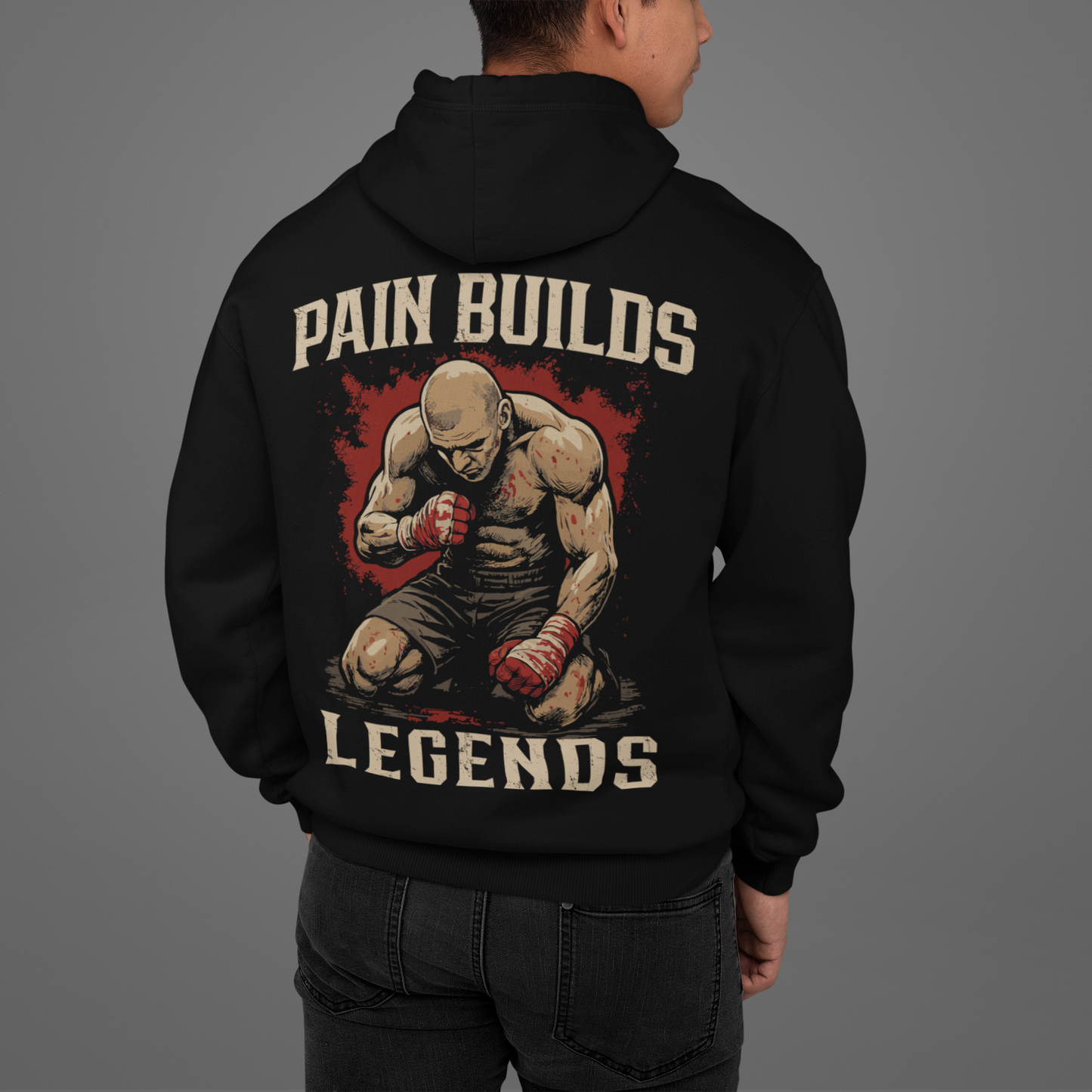pain builds legends hoodie – gritty boxing warrior artwork