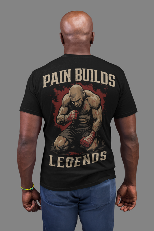pain builds legends t-shirt – gritty boxing warrior artwork