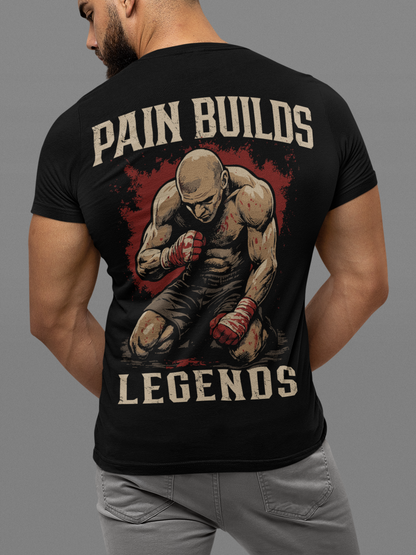 pain builds legends t-shirt – gritty boxing warrior artwork