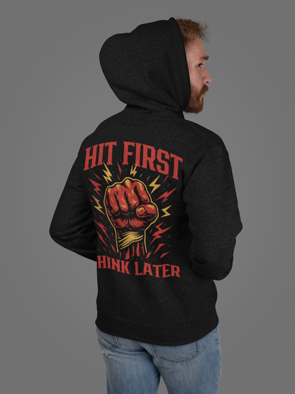 Hit First, Think Later T-Shirt – Explosive Boxing Fist Graphic