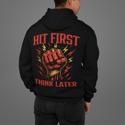 Hit First, Think Later T-Shirt – Explosive Boxing Fist Graphic