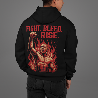 fight. bleed. rise. hoodie - powerful boxing fighter artwork
