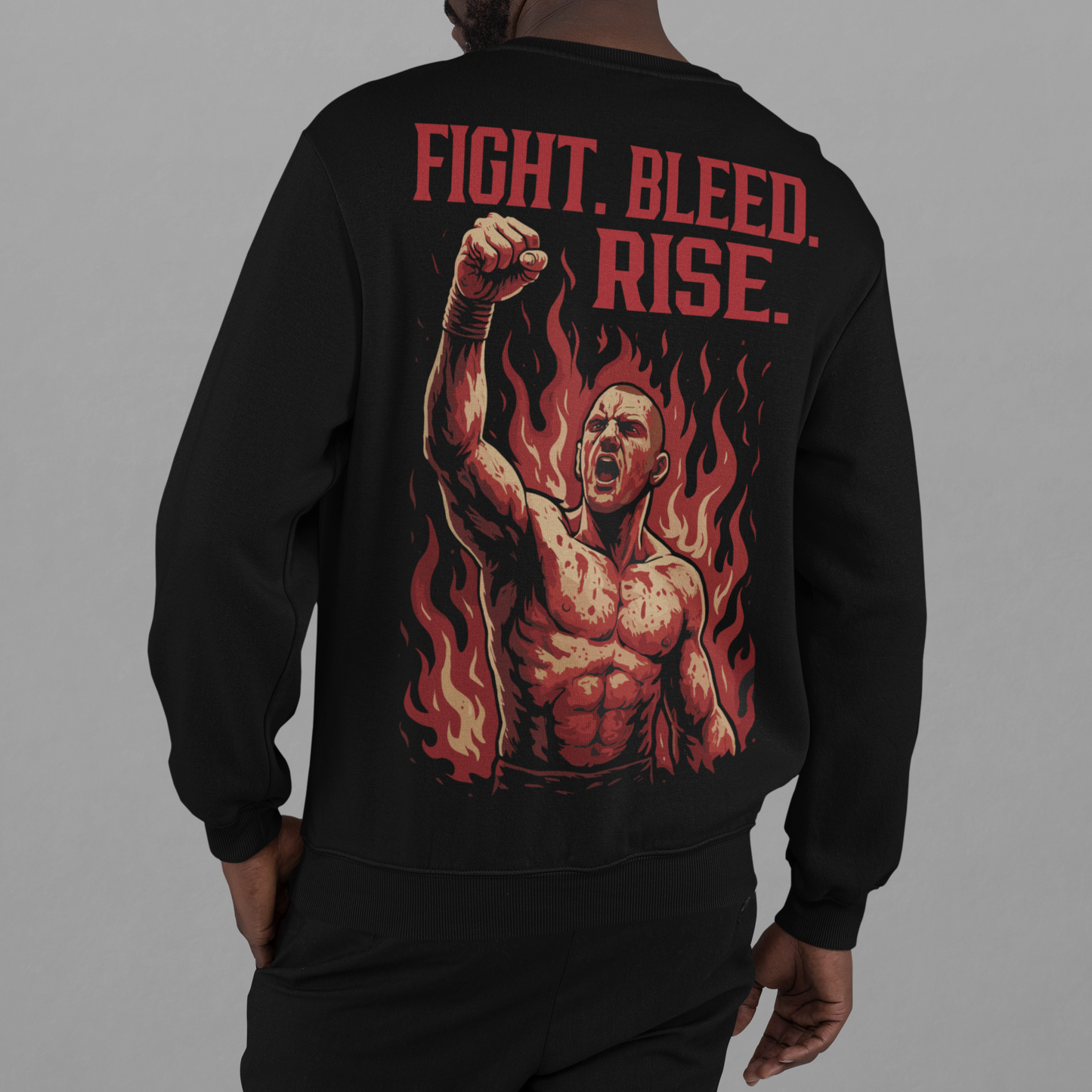 fight bleed rise sweatshirt – powerful boxing fighter artwork