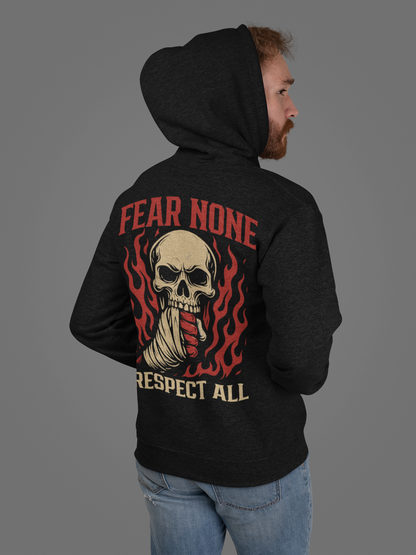 fear none hoodie - respect all skull combat sports design