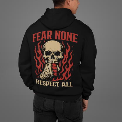 fear none hoodie - respect all skull combat sports design
