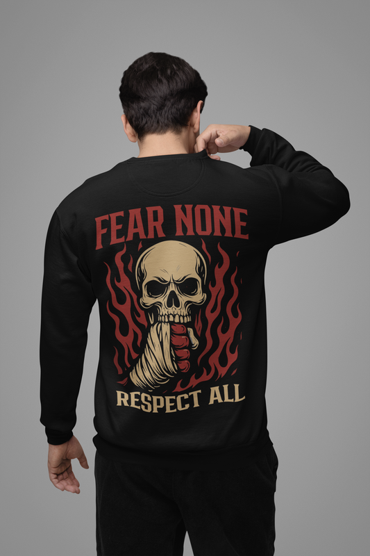 fear none sweatshirt – respect all skull fight design