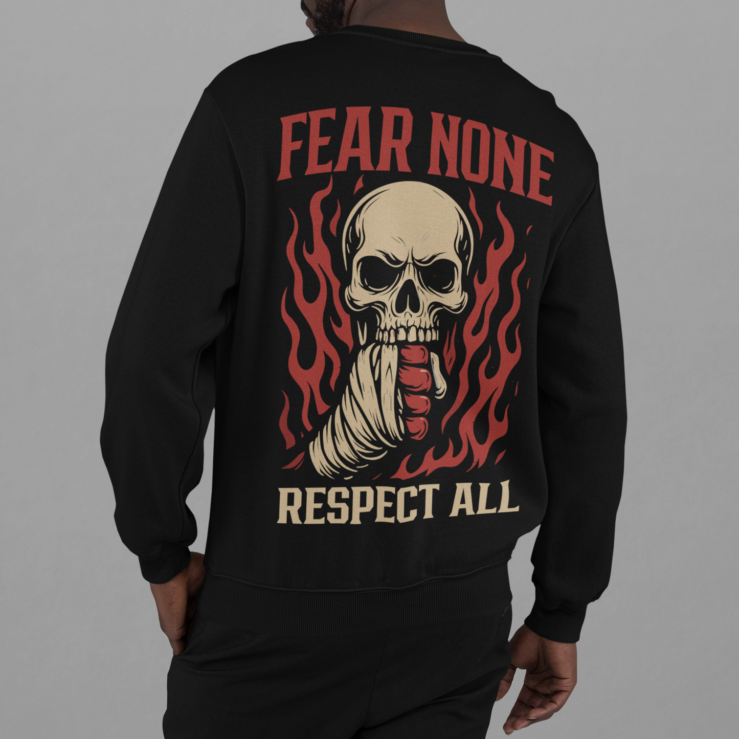fear none sweatshirt – respect all skull fight design