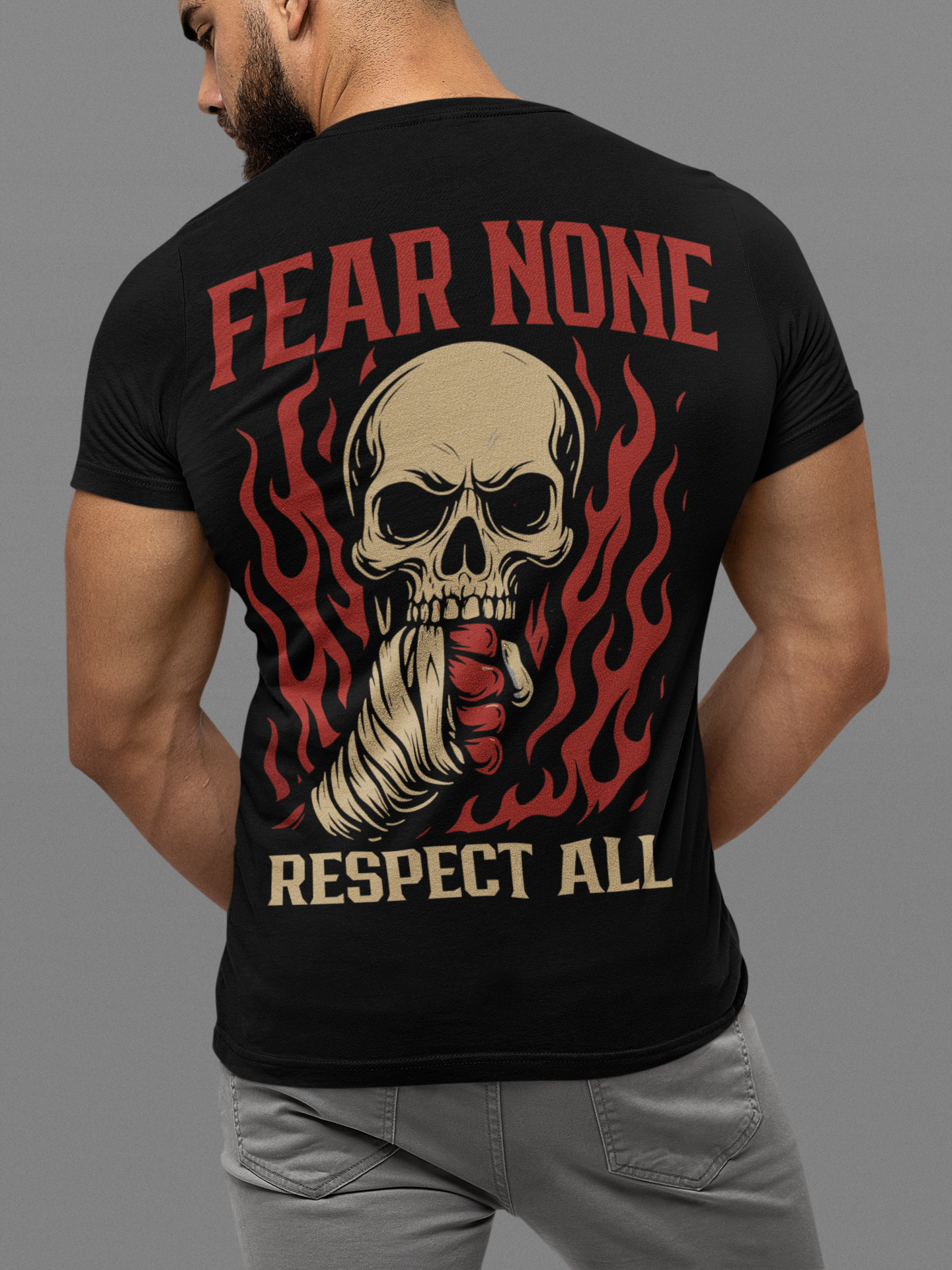 fear none t-shirt – respect all skull fight design