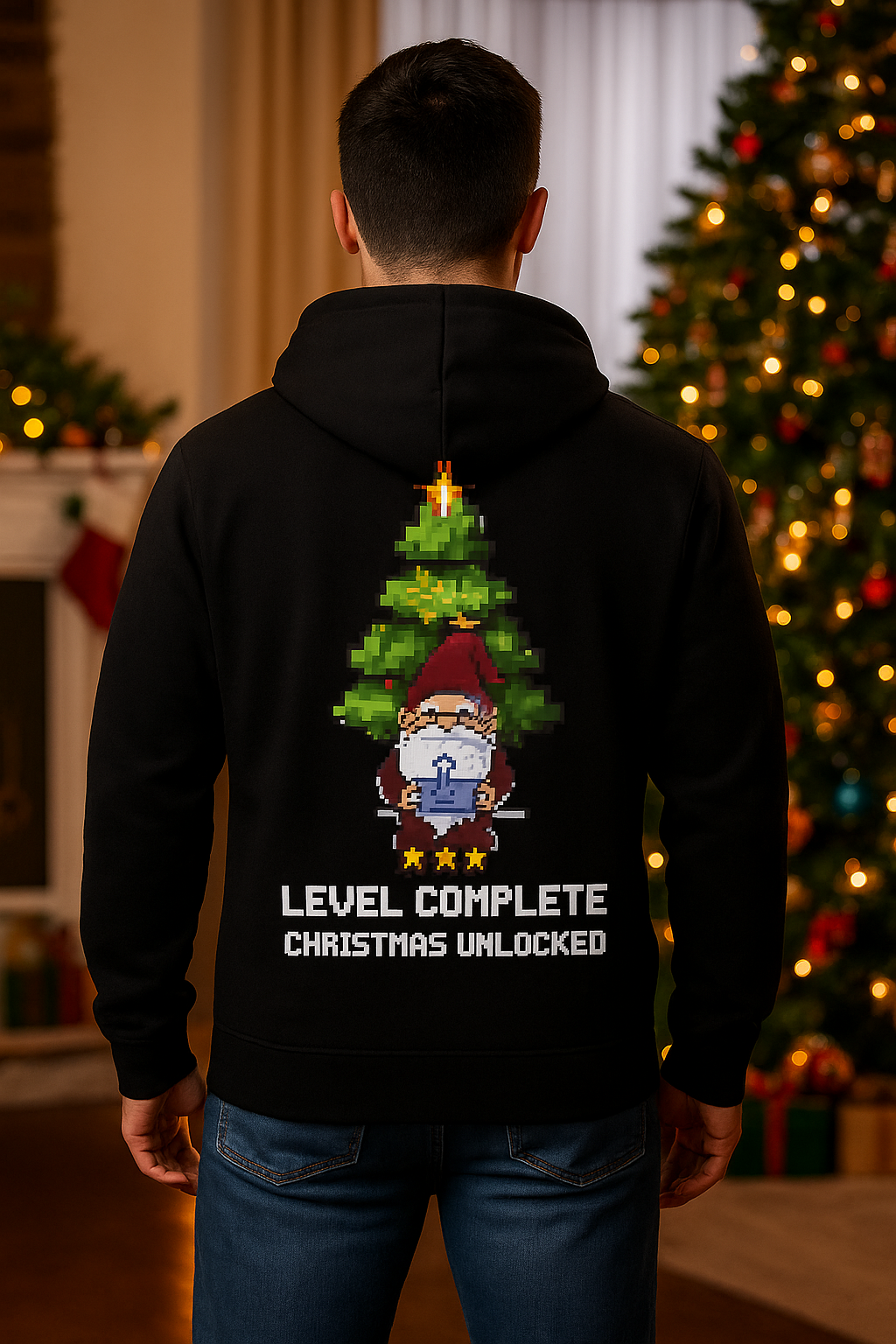 Level Complete Christmas Hoodie – Gamer Christmas Sweater | premium unisex hoodie