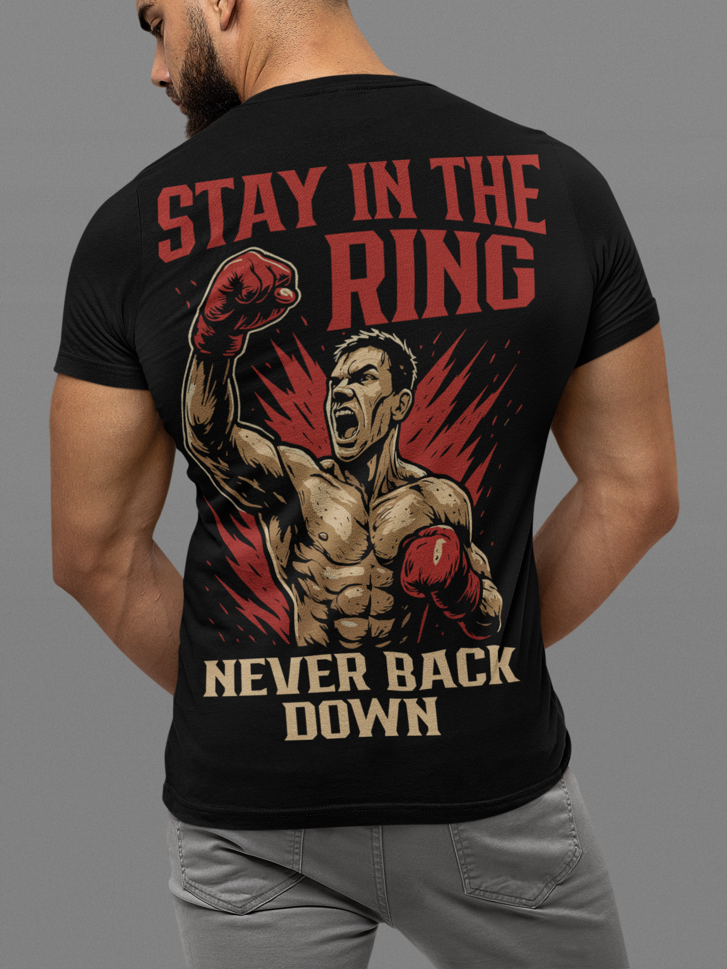 stay in the ring t-shirt – never back down boxing graphic
