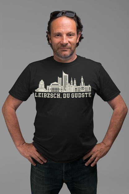 Leipziger Freiheit: Das „Leibzsch, du Gudste“ Skyline Bio-Shirt