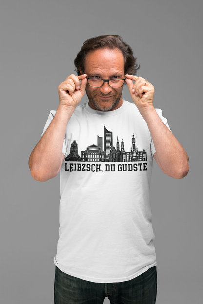 Leipziger Freiheit: Das „Leibzsch, du Gudste“ Skyline Bio-Shirt